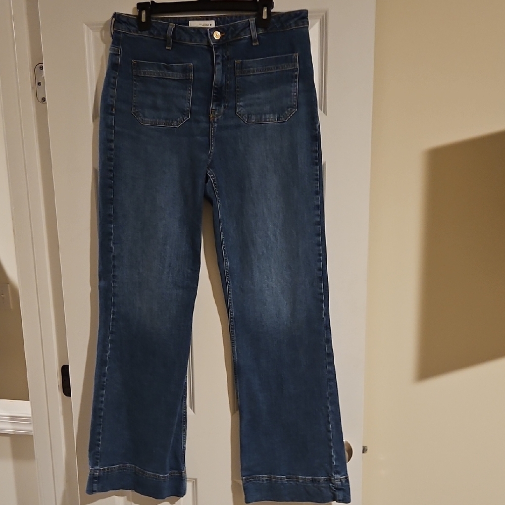Zara Mid-Blue Wide-Leg Jeans with Front And Back Pockets